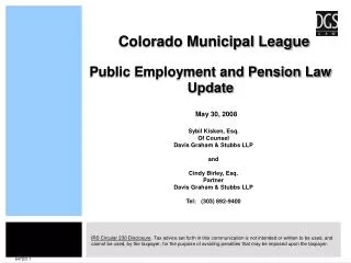 Public Employment and Pension Law Update