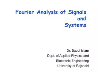 Fourier Analysis of Signals and Systems