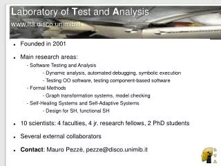 l aboratory of t est and a nalysis www lta disco unimib it