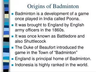 Origins of Badminton