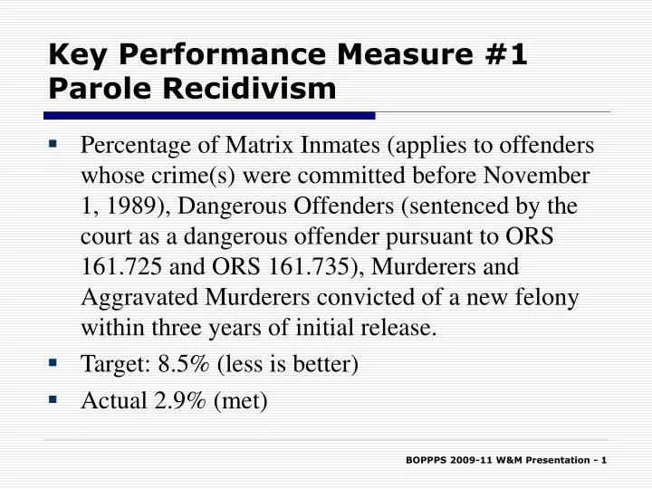 key performance measure 1 parole recidivism