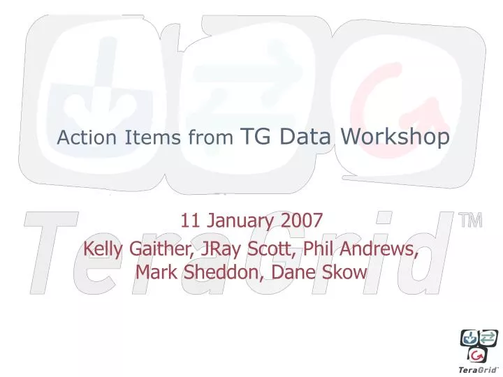 action items from tg data workshop