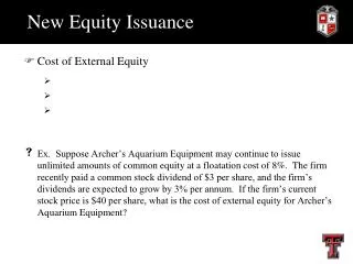 New Equity Issuance