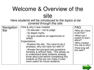 Welcome &amp; Overview of the site