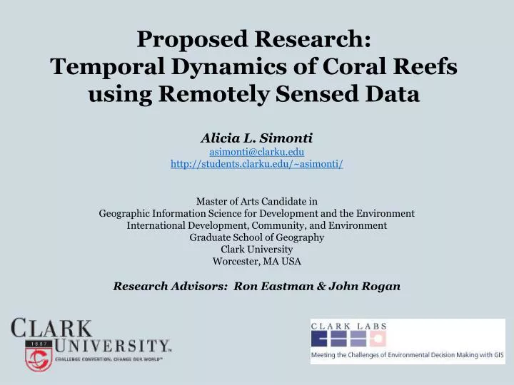 proposed research temporal dynamics of coral reefs using remotely sensed data