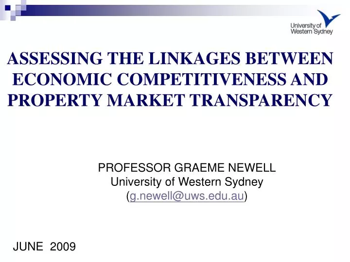 assessing the linkages between economic competitiveness and property market transparency