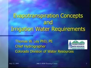 Evapotranspiration Concepts and Irrigation Water Requirements