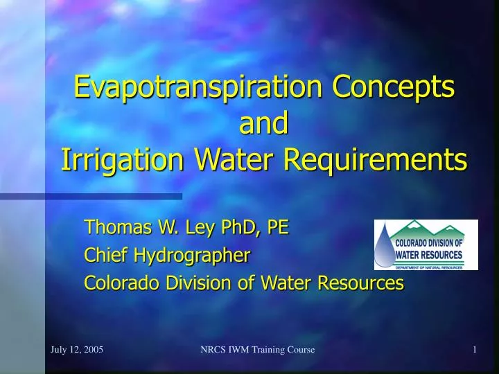 evapotranspiration concepts and irrigation water requirements