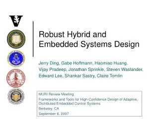 Robust Hybrid and Embedded Systems Design