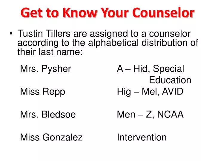 get t o k now y our counselor