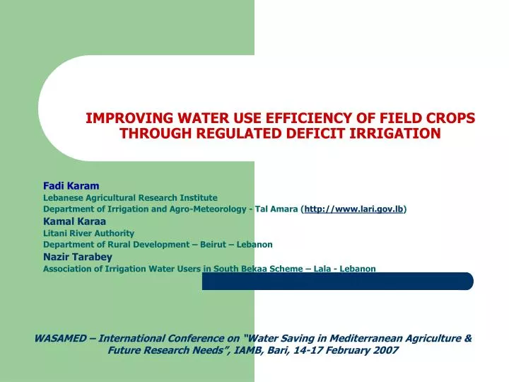 improving water use efficiency of field crops through regulated deficit irrigation