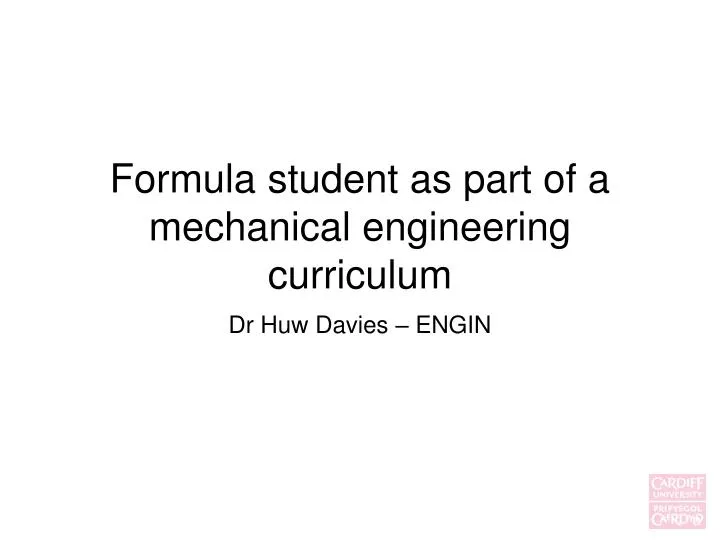 formula student as part of a mechanical engineering curriculum