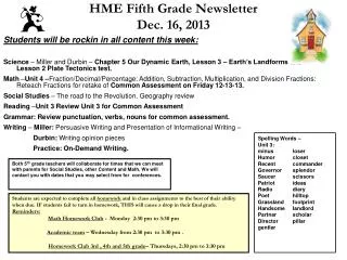 HME Fifth Grade Newsletter Dec. 16, 2013