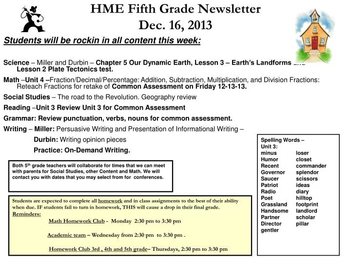 hme fifth grade newsletter dec 16 2013