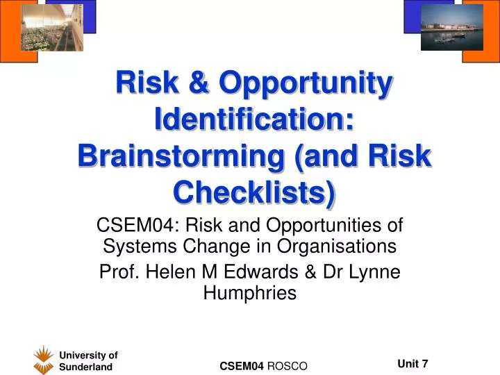 risk opportunity identification brainstorming and risk checklists