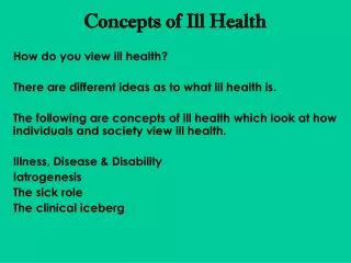 Concepts of Ill Health