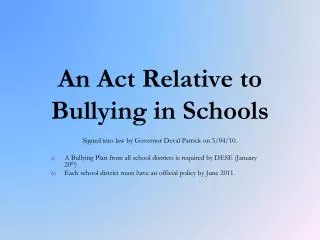 An Act Relative to Bullying in Schools