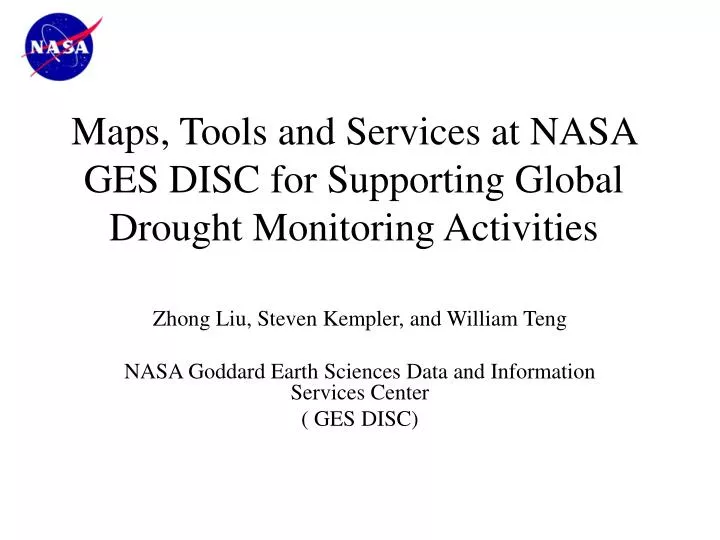 maps tools and services at nasa ges disc for supporting global drought monitoring activities
