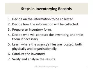 Steps in Inventorying Records