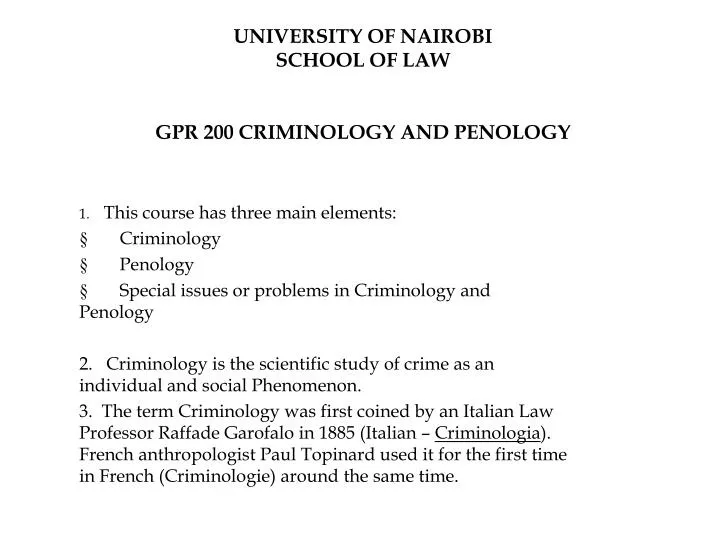 university of nairobi school of law gpr 200 criminology and penology