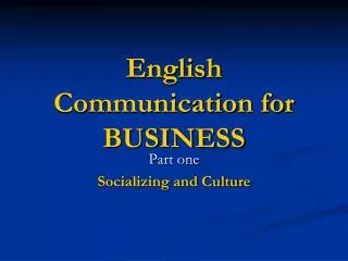 English Communication for BUSINESS