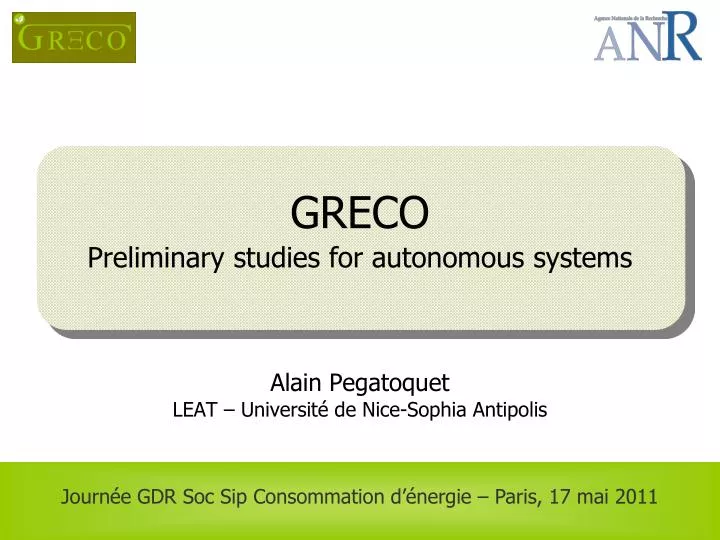 greco preliminary studies for autonomous systems