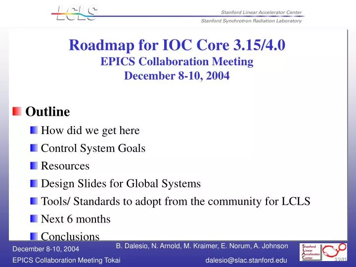roadmap for ioc core 3 15 4 0 epics collaboration meeting december 8 10 2004
