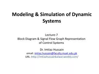 Modeling &amp; Simulation of Dynamic Systems