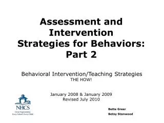 Assessment and Intervention Strategies for Behaviors: Part 2