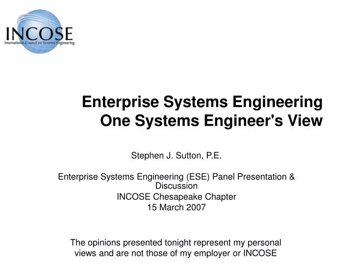 enterprise systems engineering one systems engineer s view