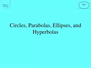 Circles, Parabolas, Ellipses, and Hyperbolas