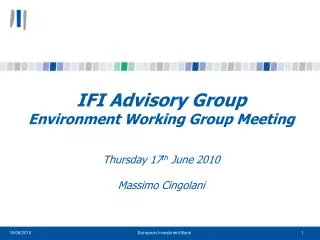 IFI Advisory Group Environment Working Group Meeting Thursday 17 th June 2010 Massimo Cingolani