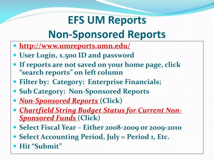 efs um reports non sponsored reports