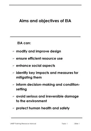 Aims and objectives of EIA