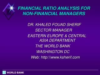 FINANCIAL RATIO ANALYSIS FOR NON-FINANCIAL MANAGERS