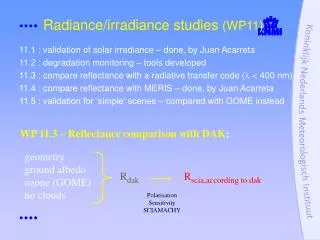 Radiance/irradiance studies (WP11)