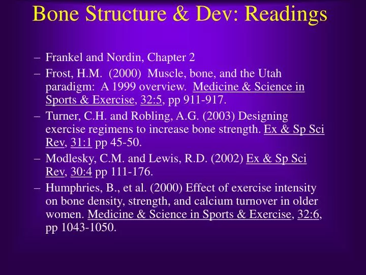 bone structure dev readings