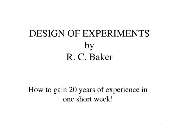 design of experiments by r c baker