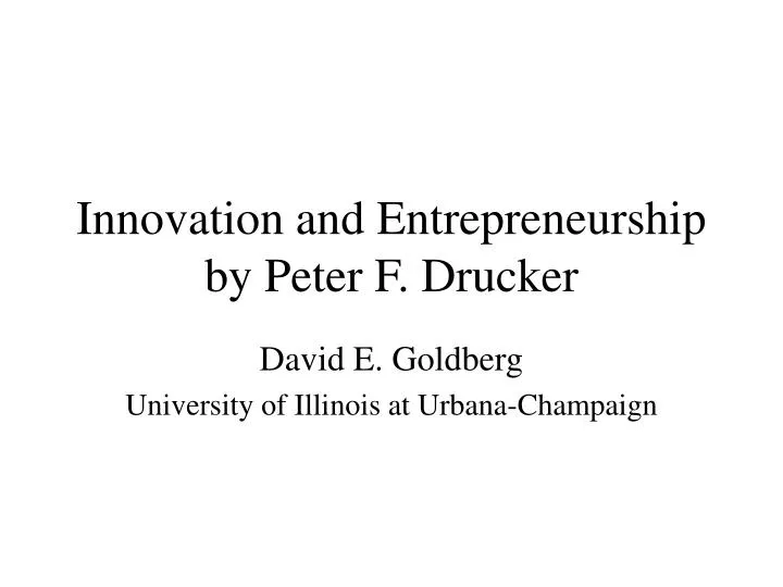 innovation and entrepreneurship by peter f drucker