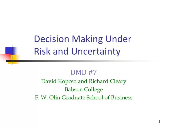 decision making under risk and uncertainty