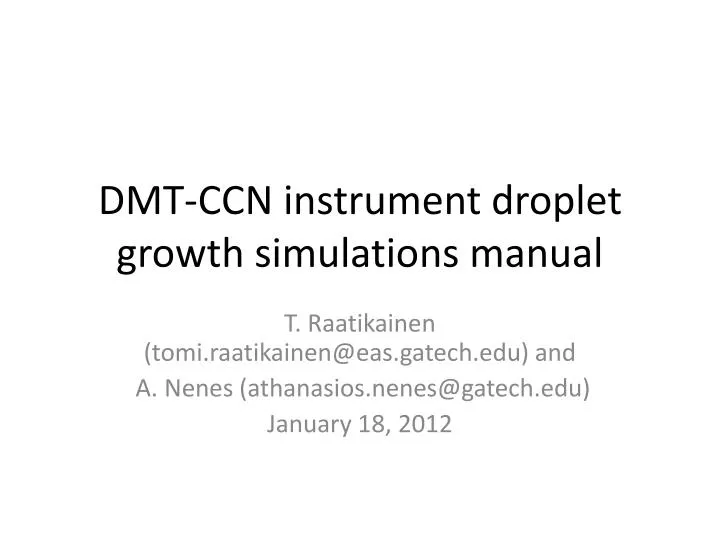 dmt ccn instrument droplet growth simulations manual