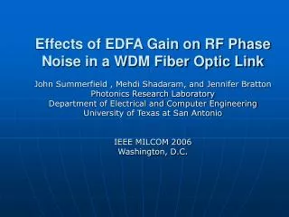 Effects of EDFA Gain on RF Phase Noise in a WDM Fiber Optic Link