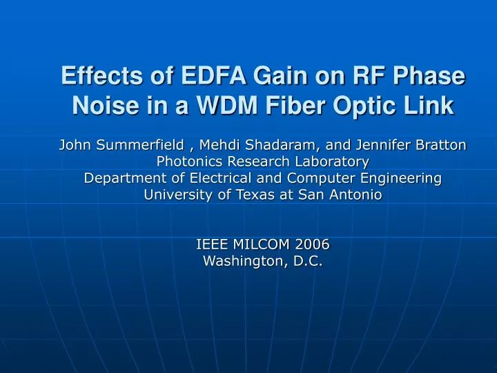 effects of edfa gain on rf phase noise in a wdm fiber optic link