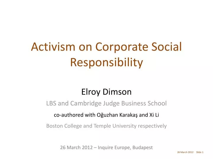 activism on corporate social responsibility