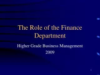 The Role of the Finance Department