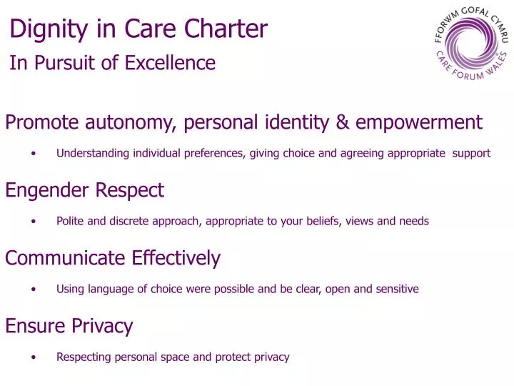 dignity in care charter in pursuit of excellence