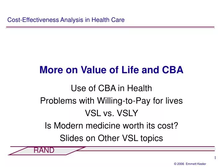 more on value of life and cba