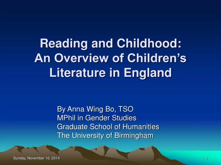 reading and childhood an overview of children s literature in england
