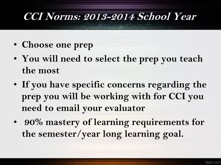cci norms 2013 2014 school year