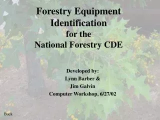 Forestry Equipment Identification for the National Forestry CDE